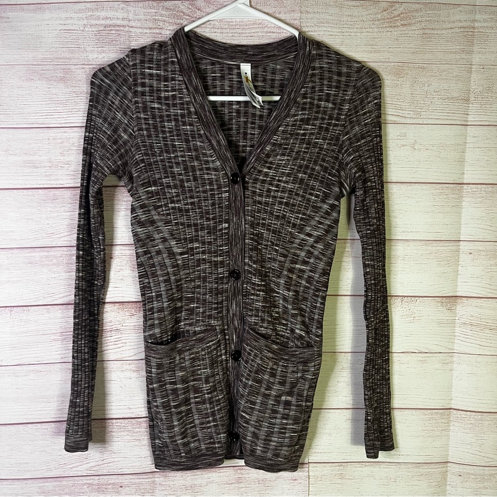 Athleta Brown Heathered‎ Ribbed Knit Seamless Cardigan Size XS